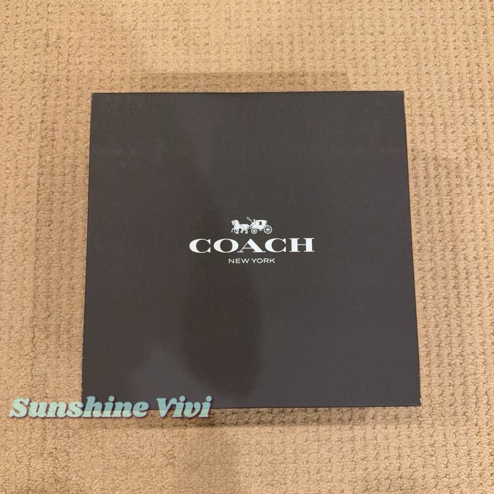 NEW Coach Bundle Black Gift Box 14"x14.5"x6" with Tissue Sticker Ribbon Set